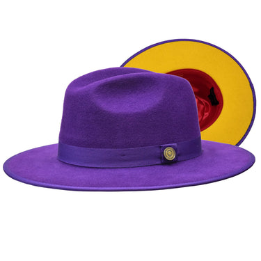 Bruno Capelo Monarch Gold Bottom Wide Brim Wool Fedora in Purple / Gold #color_ Purple / Gold