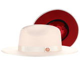 Bruno Capelo Monarch Red Bottom Wide Brim Wool Fedora in Bone / Red #color_ Bone / Red