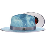 Bruno Capelo Monarch White Bottom Wide Brim Wool Fedora in Denim Swirl / White #color_ Denim Swirl / White