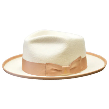 Bruno Capelo Night Hawk Wool Teardrop Crown Fedora in Bone / Camel #color_ Bone / Camel