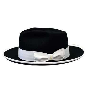 Bruno Capelo Night Hawk Wool Teardrop Crown Fedora in Black / White #color_ Black / White