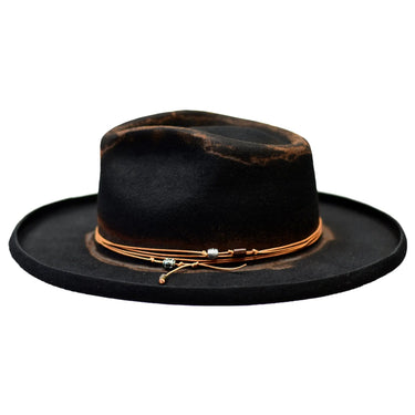 Bruno Capelo Orleans Distressed Wide Brim Wool Fedora in Black / Brown #color_ Black / Brown