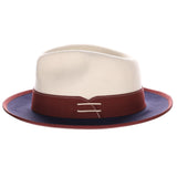 Bruno Capelo Outcast 2-Tone Wool Fedora in Ivory / Maroon / Navy Blue #color_ Ivory / Maroon / Navy Blue