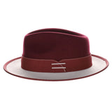 Bruno Capelo Outcast 2-Tone Wool Fedora in Burgundy / Silver Grey #color_ Burgundy / Silver Grey