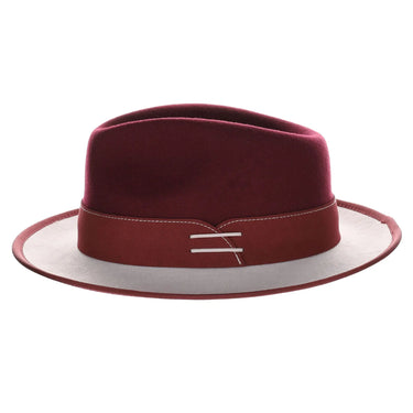 Bruno Capelo Outcast 2-Tone Wool Fedora in Burgundy / Silver Grey #color_ Burgundy / Silver Grey