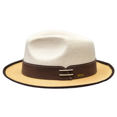 Bruno Capelo Outcast 2-Tone Wool Fedora in Bone / Camel #color_ Bone / Camel