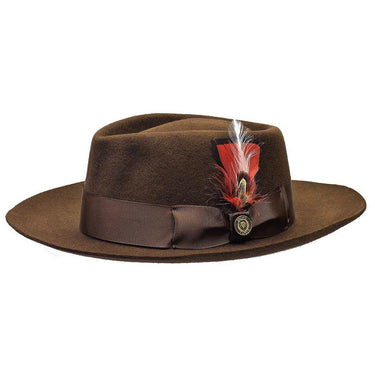 Bruno Capelo Phoenix Wide Brim Raw Edge Wool Fedora in Brown #color_ Brown