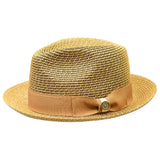 Bruno Capelo Piedmont Natural Milan Straw Fedora in Ivory / Cognac #color_ Ivory / Cognac