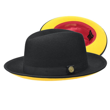 Bruno Capelo Princeton Gold Bottom Center Dent Wool Fedora in Black / Gold #color_ Black / Gold