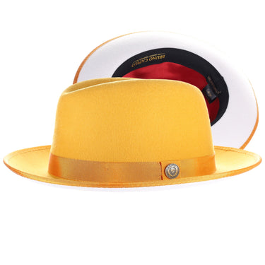 Bruno Capelo Princeton White Bottom Center Dent Wool Fedora in Gold / White #color_ Gold / White