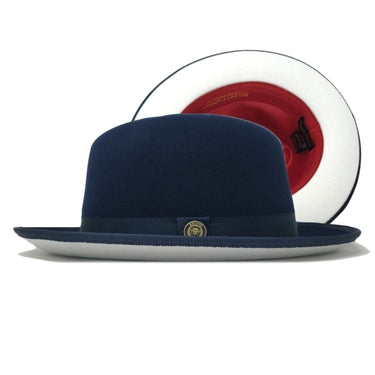 Bruno Capelo Princeton White Bottom Center Dent Wool Fedora in Navy / White #color_ Navy / White