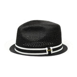 Bruno Capelo Retro 2-Tone Straw Fedora Hat Snap Brim in Black White #color_ Black White