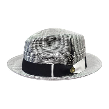 Bruno Capelo Ricardo 2-Tone Straw Fedora Hat Snap Brim in Black / White #color_ Black / White