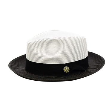 Bruno Capelo Salvatore Pinch Front Straw Fedora in White / Black #color_ White / Black