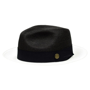 Bruno Capelo Salvatore Pinch Front Straw Fedora in Black / White #color_ Black / White