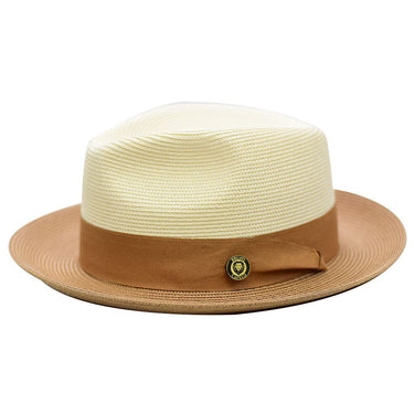 Bruno Capelo Salvatore Pinch Front Straw Fedora in Beige / Sand #color_ Beige / Sand