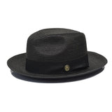 Bruno Capelo Salvatore Pinch Front Straw Fedora in Black / Black #color_ Black / Black