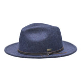 Bruno Capelo Tarik Flat Brim Wool Fedora in Denim / Brown #color_ Denim / Brown