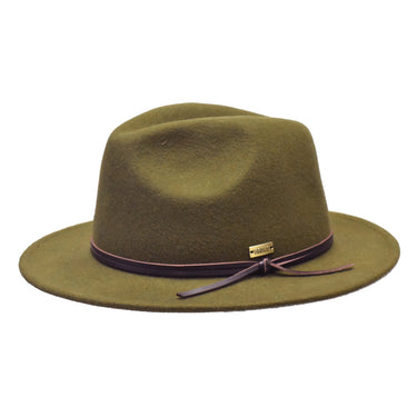 Bruno Capelo Tarik Flat Brim Wool Fedora in Olive #color_ Olive