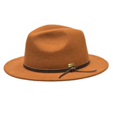 Bruno Capelo Tarik Flat Brim Wool Fedora in Cognac #color_ Cognac