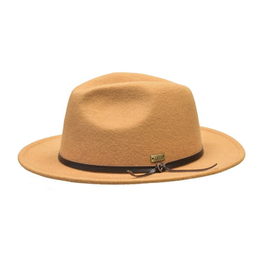 Bruno Capelo Tarik Flat Brim Wool Fedora in Camel #color_ Camel