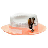 Bruno Capelo The Rocco Pinch Front Straw Fedora in White / Peach #color_ White / Peach