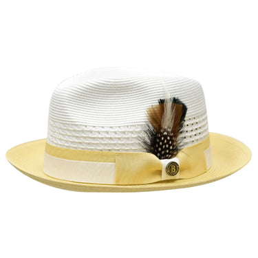 Bruno Capelo The Rocco Pinch Front Straw Fedora in White / Beige #color_ White / Beige