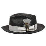 Bruno Capelo Theo Pinch Front Straw Fedora in Black / White #color_ Black / White