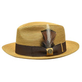 Bruno Capelo Theo Pinch Front Straw Fedora in Whiskey / Brown #color_ Whiskey / Brown