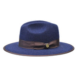 Bruno Capelo Urban Wide Brim Wool Fedora in Denim / Brown #color_ Denim / Brown