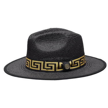 Bruno Capelo Valentino Wide Brim Pinch Front Straw Fedora in Black / Gold #color_ Black / Gold