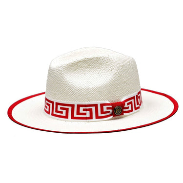 Bruno Capelo Valentino Wide Brim Pinch Front Straw Fedora in White / Red #color_ White / Red