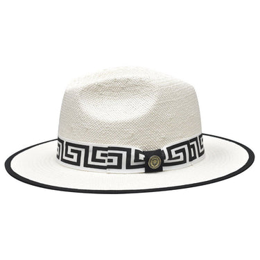 Bruno Capelo Valentino Wide Brim Pinch Front Straw Fedora in White / Black #color_ White / Black