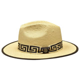 Bruno Capelo Valentino Wide Brim Pinch Front Straw Fedora in Natural / Dark Brown #color_ Natural / Dark Brown