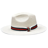 Bruno Capelo Valentino Wide Brim Pinch Front Straw Fedora in White / Red / Green #color_ White / Red / Green