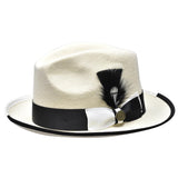 Bruno Capelo Winston Pinch Front Wool Fedora in Ivory / Black #color_ Ivory / Black