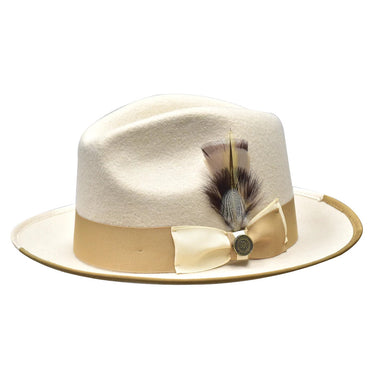 Bruno Capelo Winston Pinch Front Wool Fedora in Bone / Camel #color_ Bone / Camel