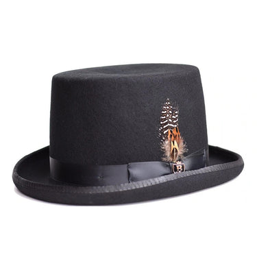 Bruno Capelo Wool Felt Top Hat Mid-Crown Height in Black #color_ Black