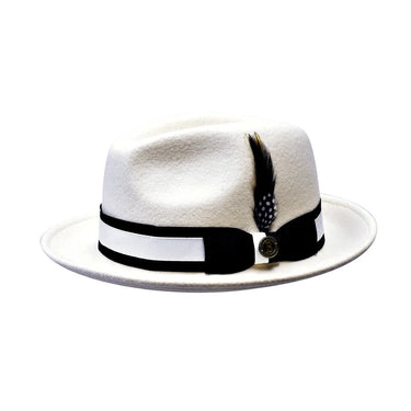 Bruno Capelo Zane Wool Fedora in Ivory / Black #color_ Ivory / Black