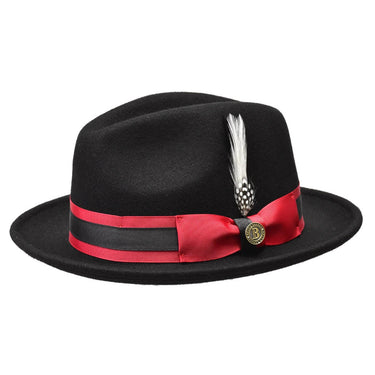 Bruno Capelo Zane Wool Fedora in Black / Red #color_ Black / Red