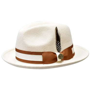 Bruno Capelo Zane Wool Fedora in Bone / Cognac #color_ Bone / Cognac