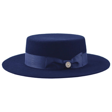 Bruno Capelo Zayden Wide Brim Wool Boater (Gaucho) in Navy #color_ Navy