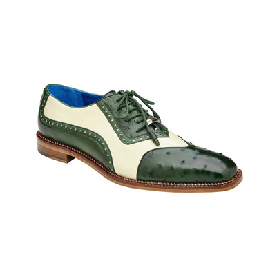 Belvedere Sesto in Forest / Cream Ostrich Quill & Leather Dress Shoes in #color_