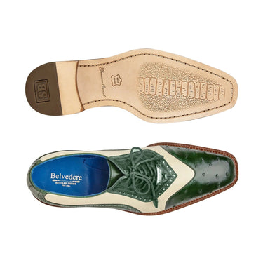 Belvedere Sesto in Forest / Cream Ostrich Quill & Leather Dress Shoes in #color_