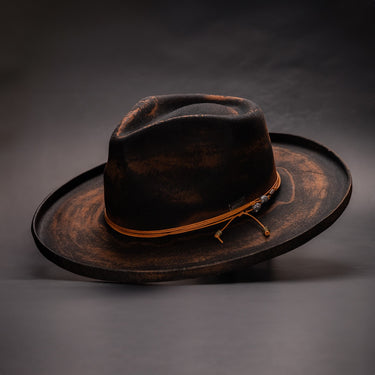 DapperFam Brownstone Distressed Wide Brim Wool Fedora in #color_