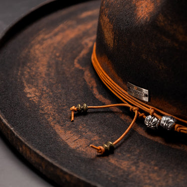 DapperFam Brownstone Distressed Wide Brim Wool Fedora in #color_