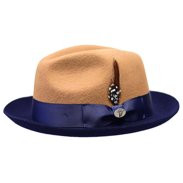 Bently Damien 2-Tone Wool Trilby in Camel Navy Blue #color_ Camel Navy Blue