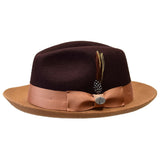 Bently Damien 2-Tone Wool Trilby in Dark Brown Camel #color_ Dark Brown Camel