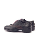 DapperFam Aeron Golf in Black / Dark Brown Men's Italian Croco Embossed Leather Full Brogue in #color_