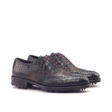 DapperFam Aeron Golf in Black / Dark Brown Men's Italian Croco Embossed Leather Full Brogue in Black / Dark Brown #color_ Black / Dark Brown